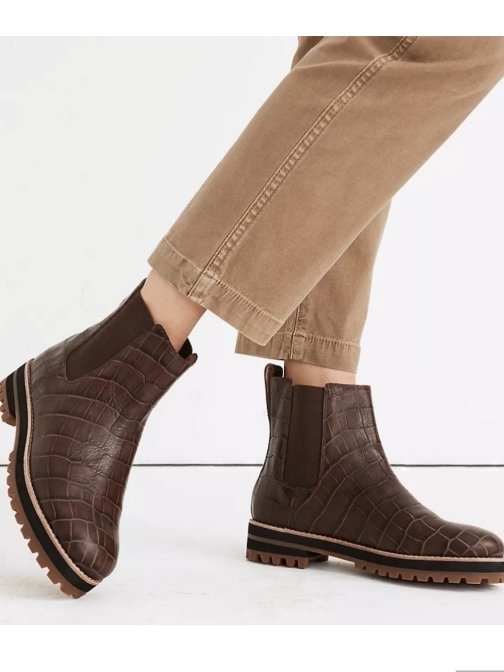 Madewell Ivy Chelsea Boots Croc Embossed Leather Lug Sole Boots